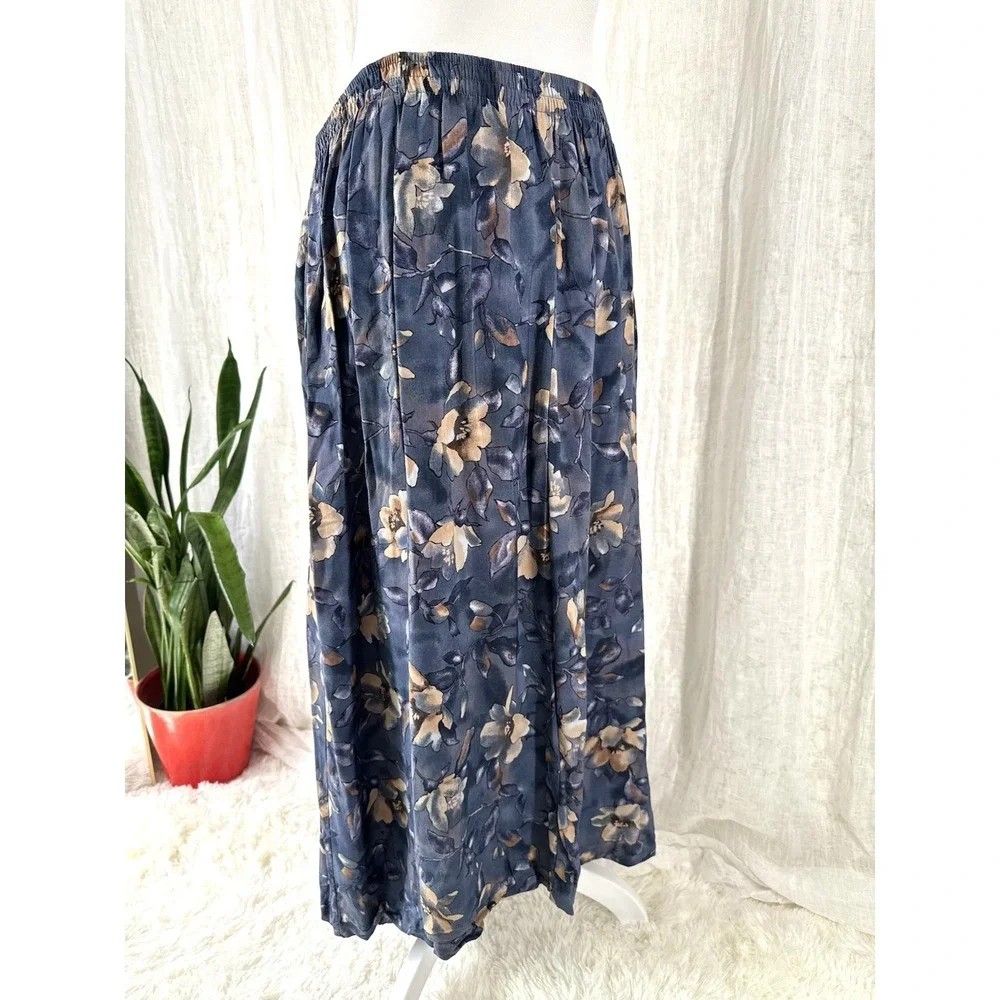 Vtg 90s Dark Floral Maxi Skirt 18 XL Cottagecore Whimsigoth Romantic Watercolor